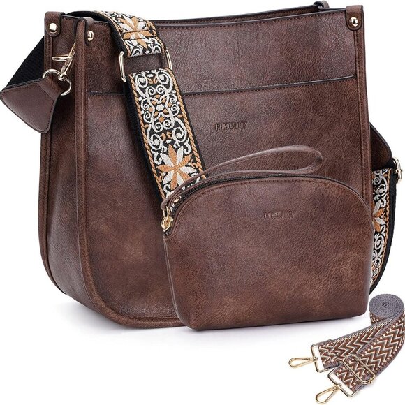 Crossbody Bag Purse for Women 2PCS/Set Leather Hobo Handbag Wallet Set With 2Adj - Picture 1 of 9
